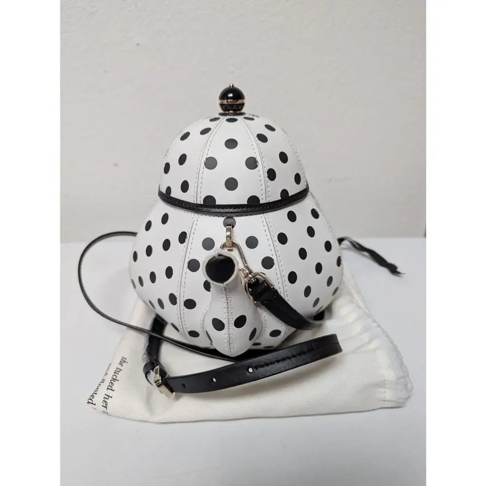 Kate Spade Alice in Wonderland Teapot Party White Polka Dot Crossbody Bag NWOT